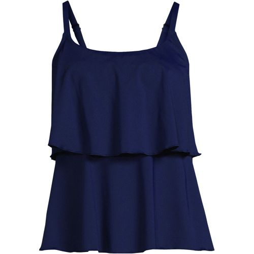 LUCKY BRAND TOP NWT Square Neck Smock Tank Ruffled Straps Blue