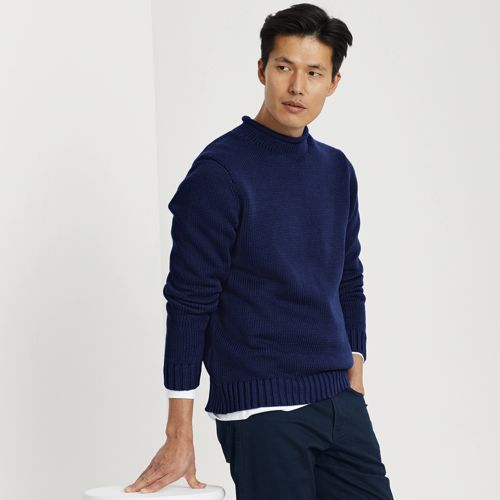 Men's Cotton Drifter Saddle Crew Shaker Marl Sweater | Lands' End