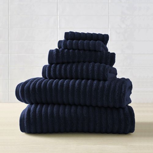 Home Labels 8 Pack Bath Towel Set Navy Blue for Kitchen and Bath - Pre