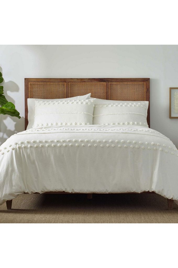 Blue Loom Hazel Textured Cotton Duvet Cover Set - Lands' End - Ivory - FQ