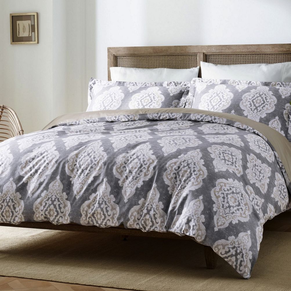 New Pottery Barn Gray Jacquard Medallion Duvet Cover Full / outlets Queen