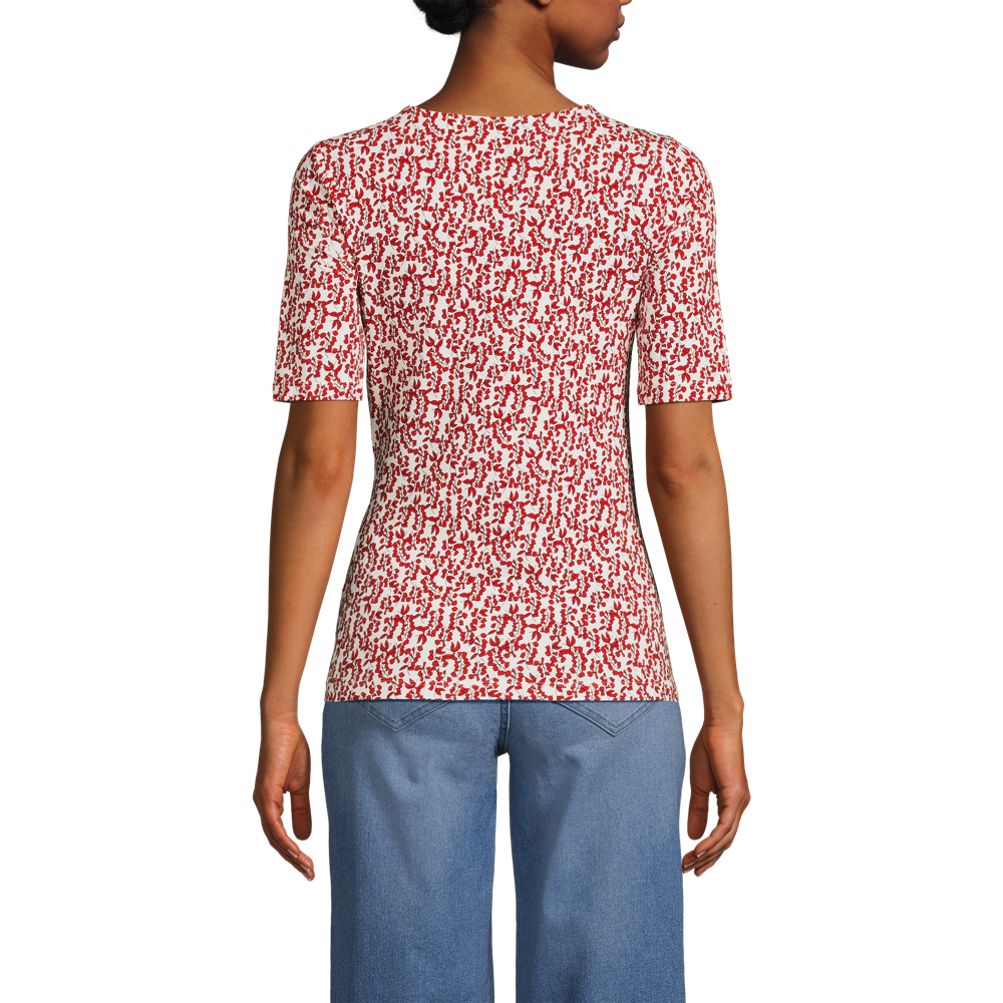 【U LAN】Land semi-crop over short sleeves Women's Seersucker Short Sleeve Notch Neck Tunic Top | Lands
