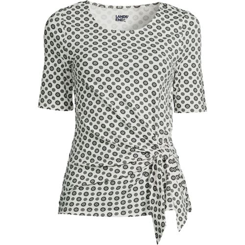 Women's Plus Size Elbow Sleeve Lightweight Jersey Tie Front Top, Front