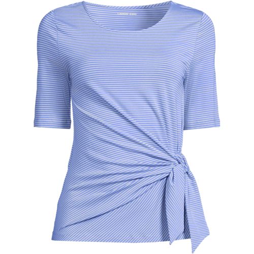 売れ筋商品|||ランズエンド カットソー トップス レディース Plus Size Lightweight Jersey Tie Front Top Bright cerulean palm Lands' End Women's Plus Size Lightweight Jersey Tie Front