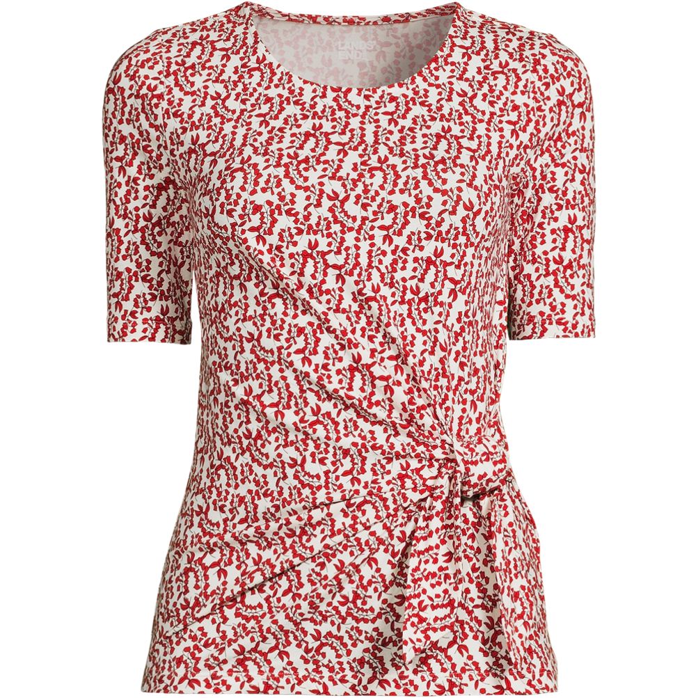 【U LAN】Land semi-crop over short sleeves Women's Lightweight Jersey Tie Front Top | Lands' End