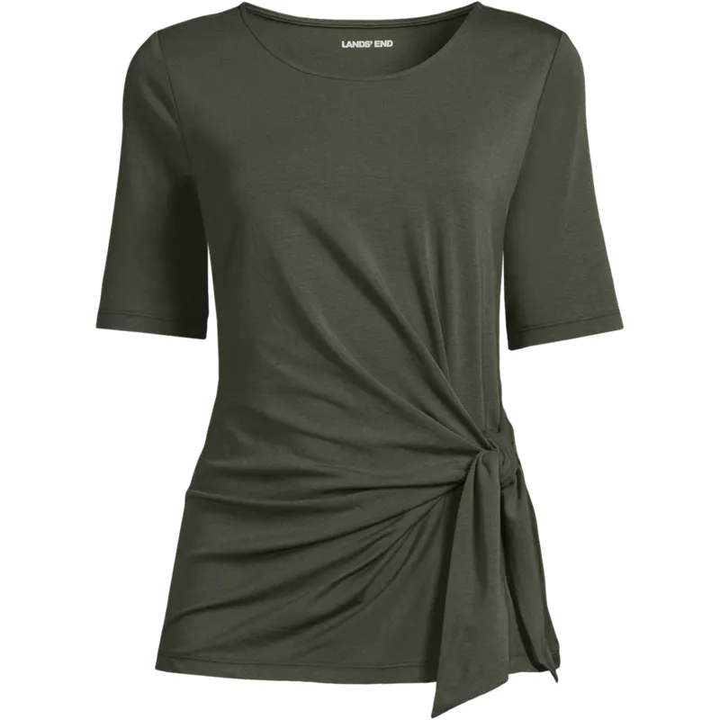 Women's Lightweight Jersey Tie Front Top, Front