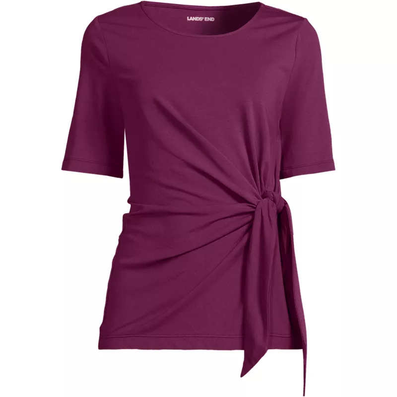 Women's Lightweight Jersey Tie Front Top, Front