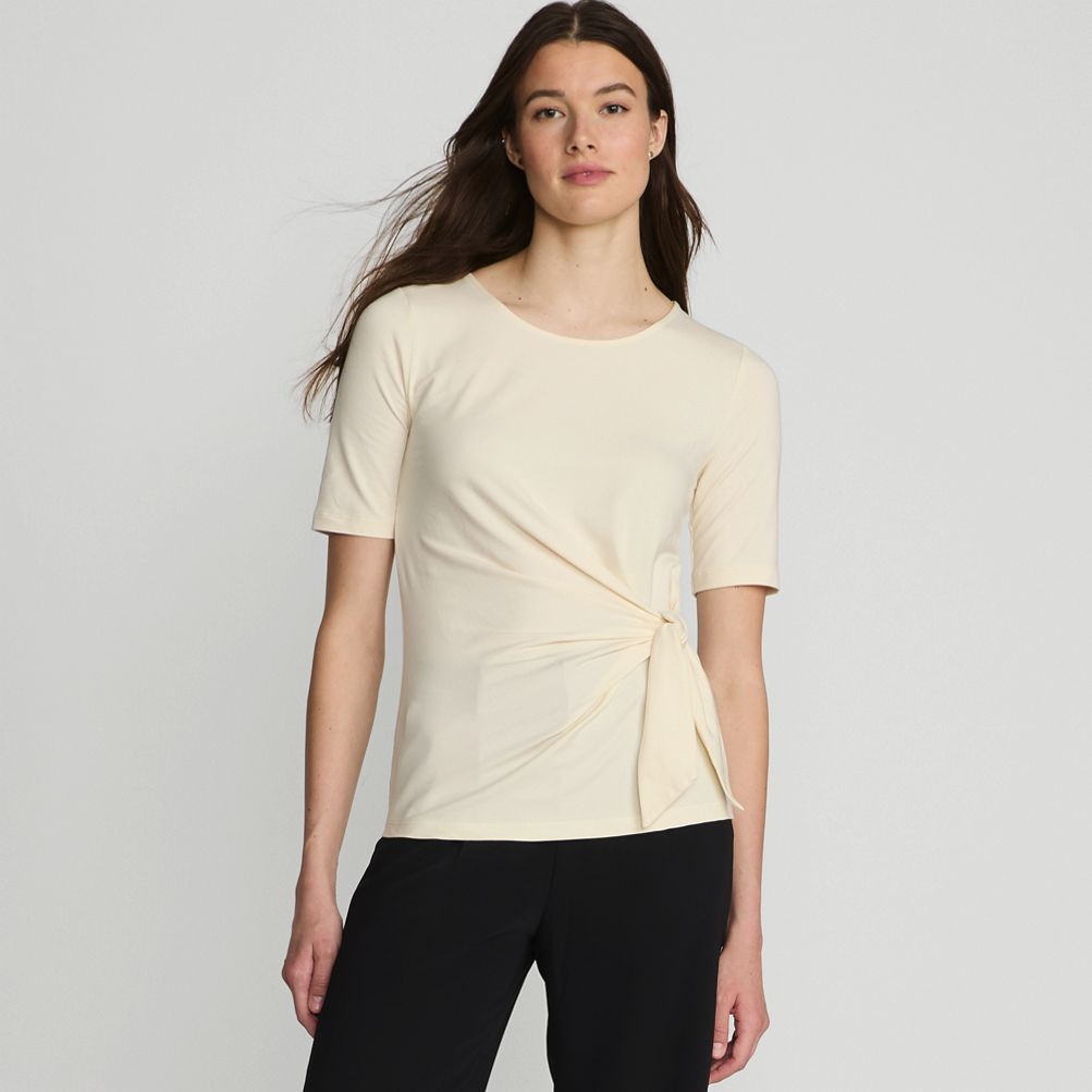 売れ筋商品|||ランズエンド カットソー トップス レディース Women's Lightweight Jersey Top White Women's Lightweight Jersey Tie Front Top | Lands' End