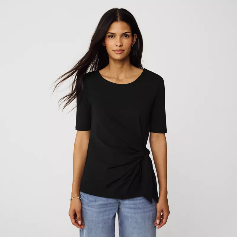 Women's Lightweight Jersey Tie Front Top, Front