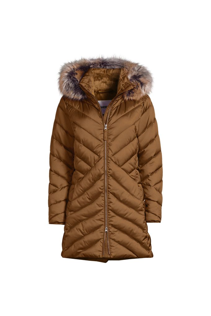 Women's Tall FeatherFree Cozy Fleece Lined Winter Coat - Lands' End - Brown - L