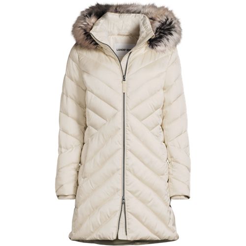 Insulated Fleece Lined Coat, Women, size: 2XL, plus, Ivory, Polyester/Nylon, by Lands' End