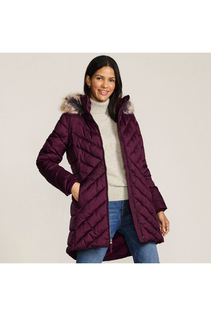 Lands' End Women's Petite Featherfree Cozy Fleece Lined Winter Coat In Pink