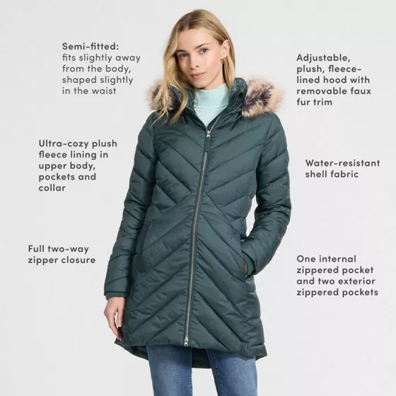 Women's Plus Size FeatherFree Cozy Fleece Lined Winter Coat - primary