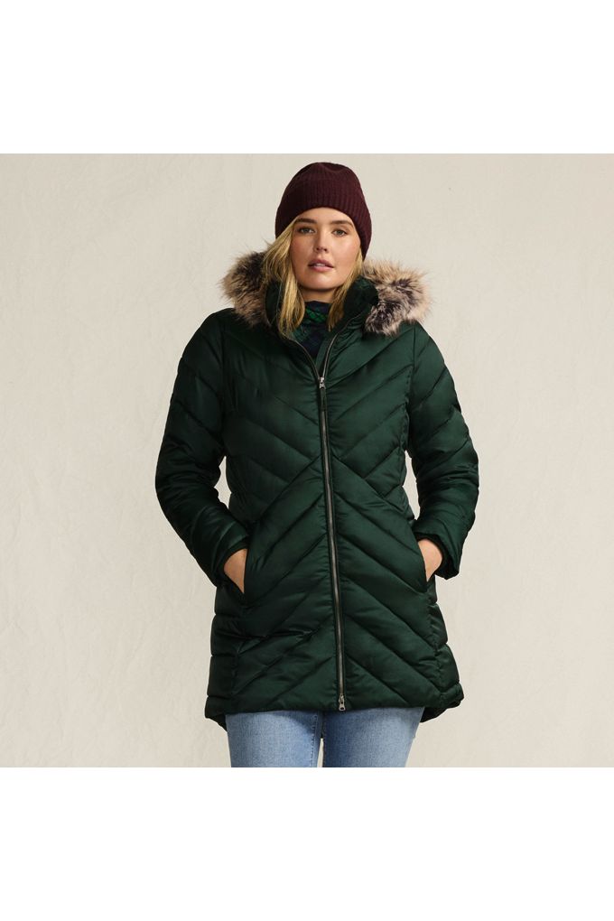 Lands' End Women's Plus Size Featherfree Cozy Fleece Lined Winter Coat In Green