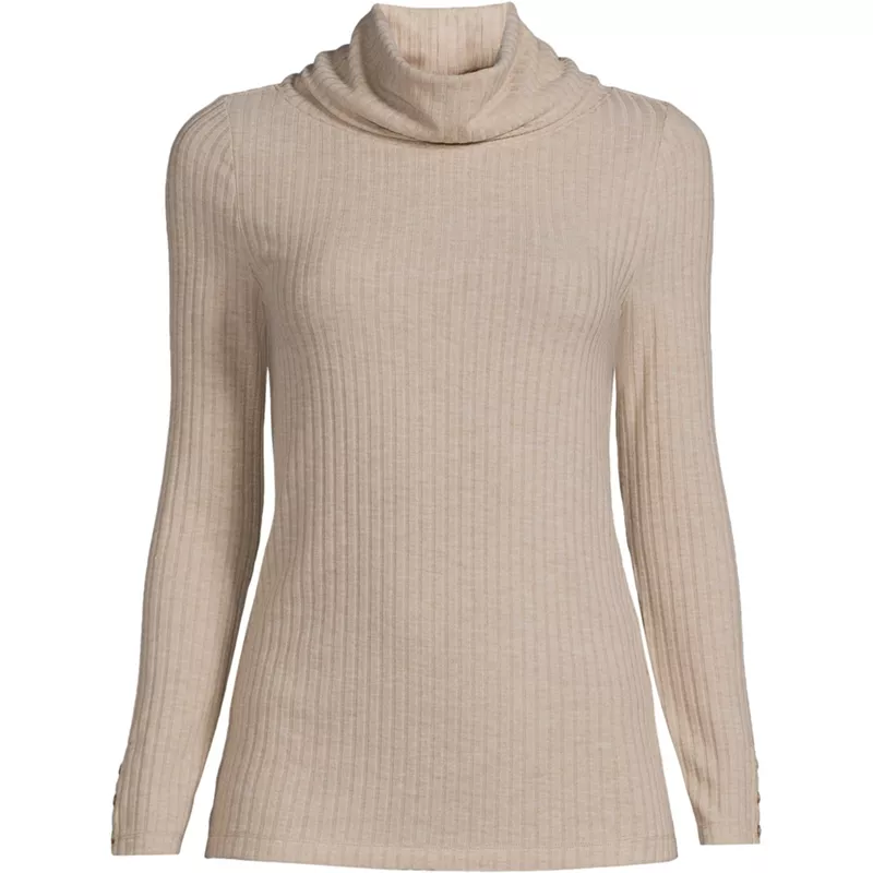 Women's Plus Size Long Sleeve Wide Rib Turtleneck, Front