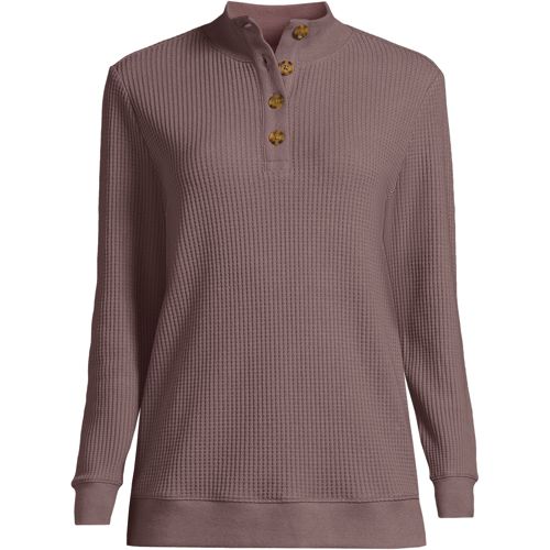 BKE Pieced Waffle Knit Henley - Women's Shirts/Blouses in Grey