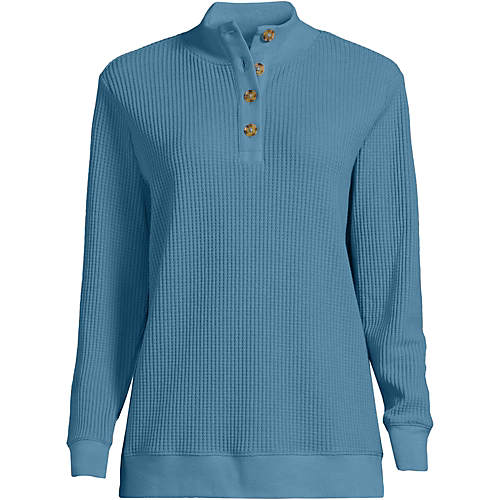 Women's Waffle Knit Button Placket Top - Secondary