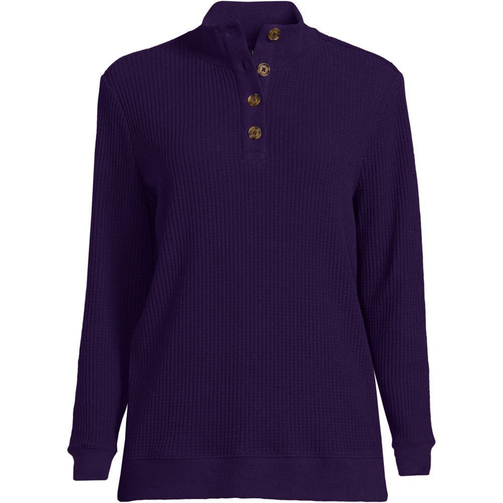 Women's Long Sleeve Waffle Knit Button Placket Top | Lands' End