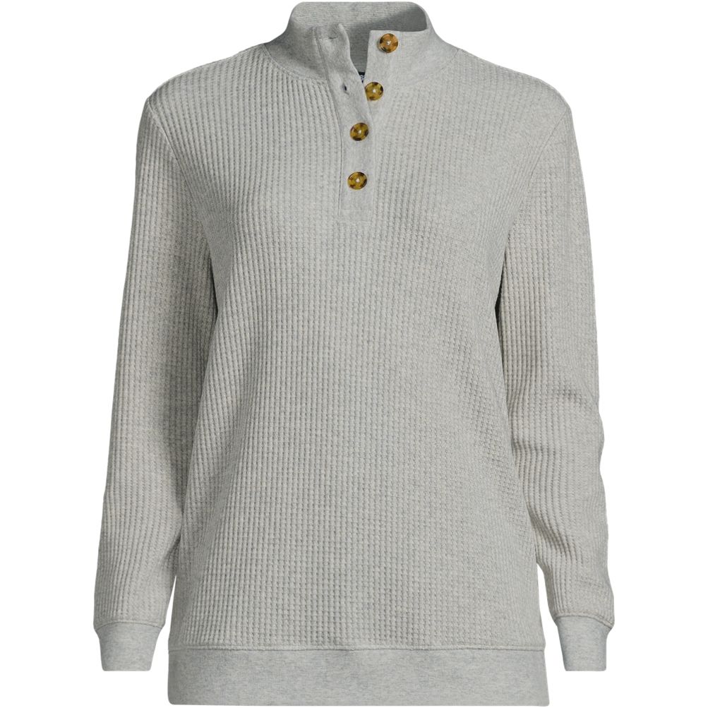 【完売品・希少】CLANE LINE UP BUTTON KNIT TOPS Women's Plus Size Waffle Knit Button Placket Top | Lands' End