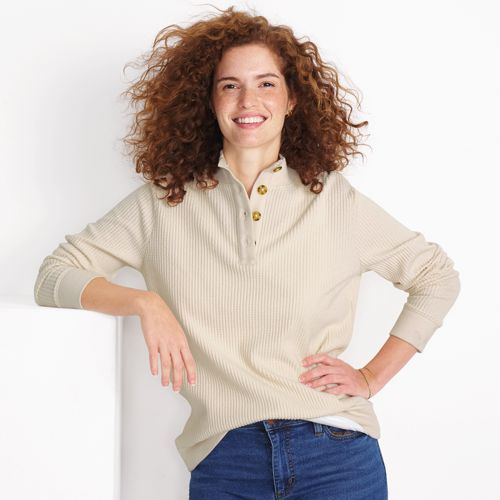 XFLWAM Womens Long Lantern Sleeve Waffle Knit Tops Crew Neck