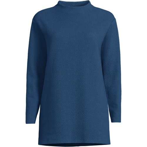 Lands' End Women's Serious Sweats 3/4 Sleeve Funnel Neck Top