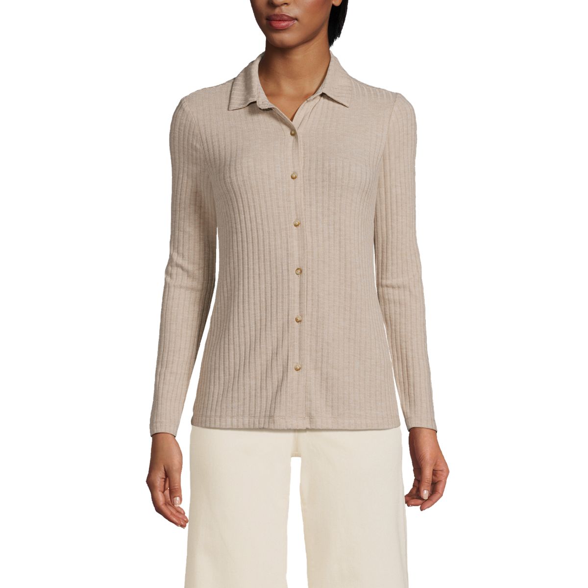 Women's Long Sleeve Wide Rib Button Front Polo