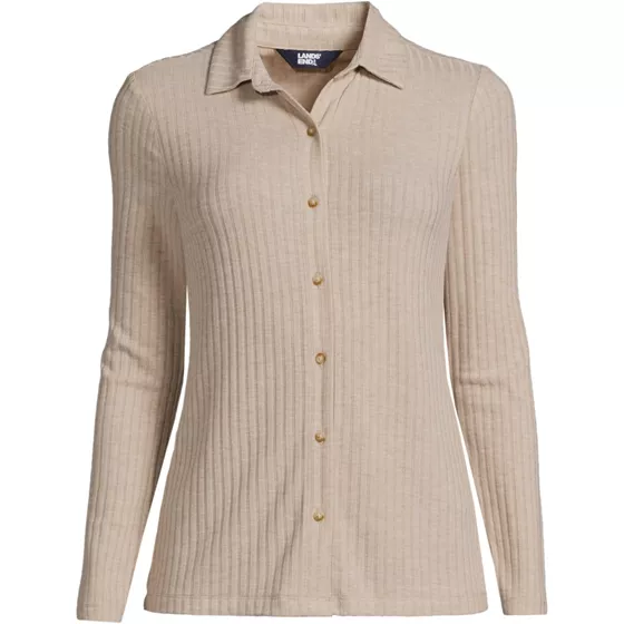 Women's Long Sleeve Wide Rib Button Front Polo - primary
