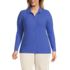Women's Plus Size Long Sleeve Wide Rib Button Front Polo, Front