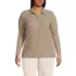 Women's Plus Size Long Sleeve Wide Rib Button Front Polo, Front