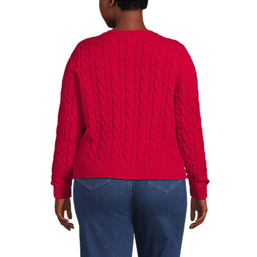 Women's Plus Size Cotton Drifter Cable Cardigan Sweater - Secondary