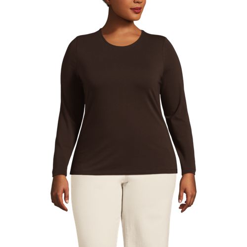  Lands' End Shirt Aus Baumwolle/modal-mix Mit Rundausschnitt, Damen, Größe:48-50 Plus, Braun, Elasthan/baumwolle Modal, By Lands' End 