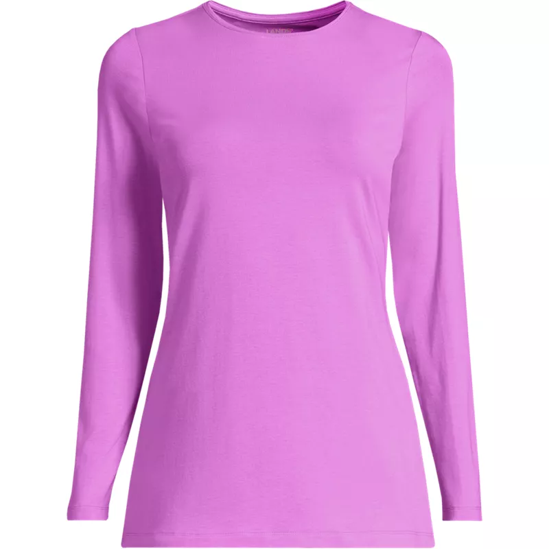 Women's Lightweight Jersey Skimming Long Sleeve Crew Neck T-shirt, Front