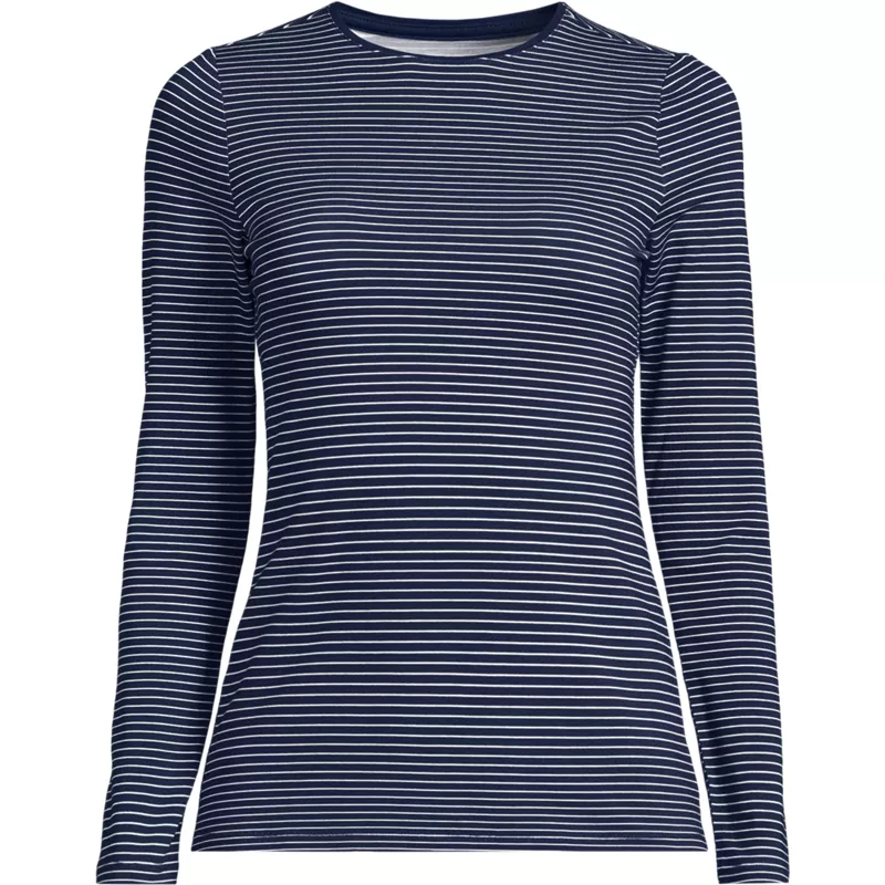 Women's Lightweight Jersey Skimming Long Sleeve Crew Neck T-shirt, Front