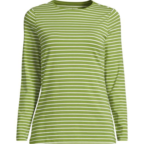 Cotton Modal Long Sleeve Crew Neck Top, Women, size: 1X, plus, Green, Spandex/Cotton Modal, by Lands' End