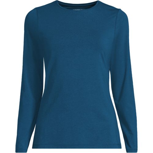 Cotton Modal Long Sleeve Crew Neck Top, Women, size: 2X, plus, Blue, Spandex/Cotton Modal, by Lands' End