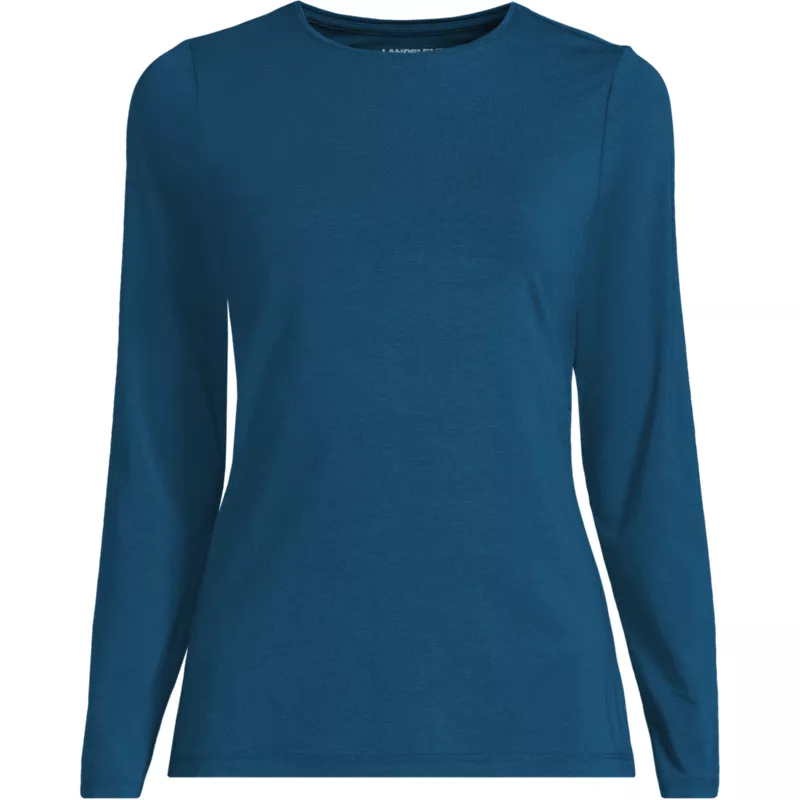 Women's Lightweight Jersey Skimming Long Sleeve Crew Neck T-shirt, Front