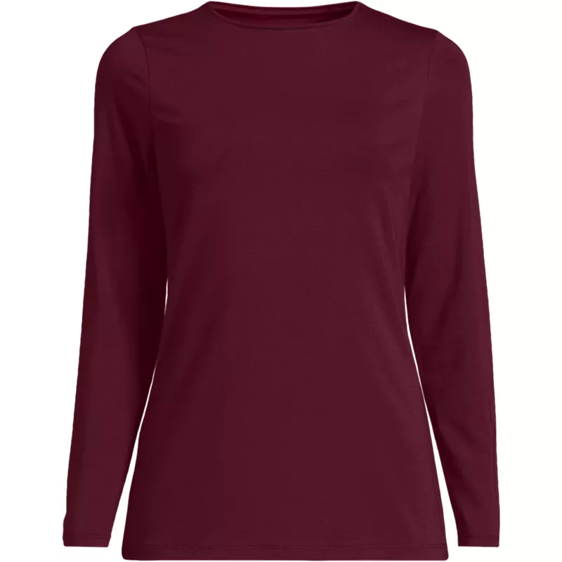 Women's Plus Size Lightweight Jersey Skimming Long Sleeve Crew Neck T-shirt, Front