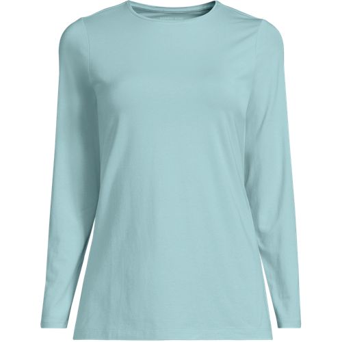 Cotton Modal Long Sleeve Crew Neck Top, Women, size: 2X, plus, Green, Spandex/Cotton Modal, by Lands' End