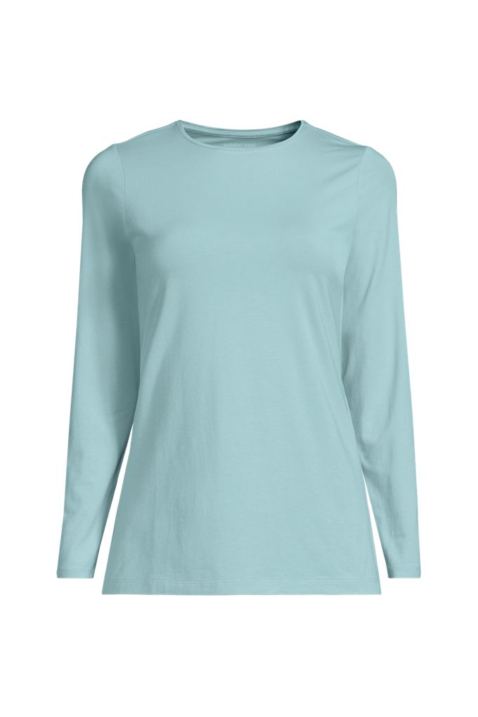 Lands' End Women's Plus Size Lightweight Jersey Skimming Long Sleeve Crew Neck T-shirt In Green