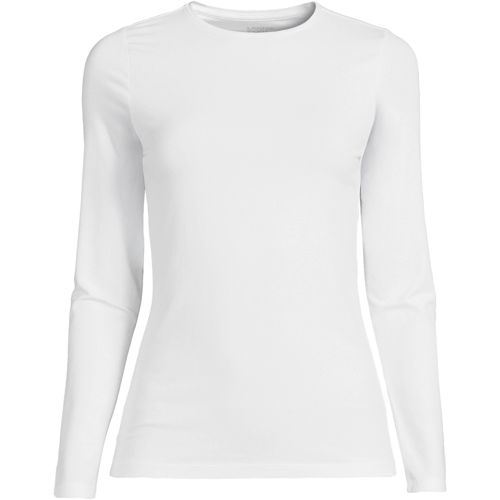 Cotton Modal Long Sleeve Crew Neck Top, Women, size: 3X, plus, White, Spandex/Cotton Modal, by Lands' End