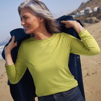 Women's Long Sleeve Crewneck Top - Mocha, Slim Stretch Fit, 95% Cotton 5% Spandex, 25-inch Length (Size Small)