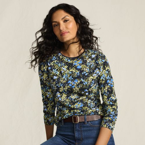 Womens Short Sleeve Tugless Double Layer Crew Neck Knit Top