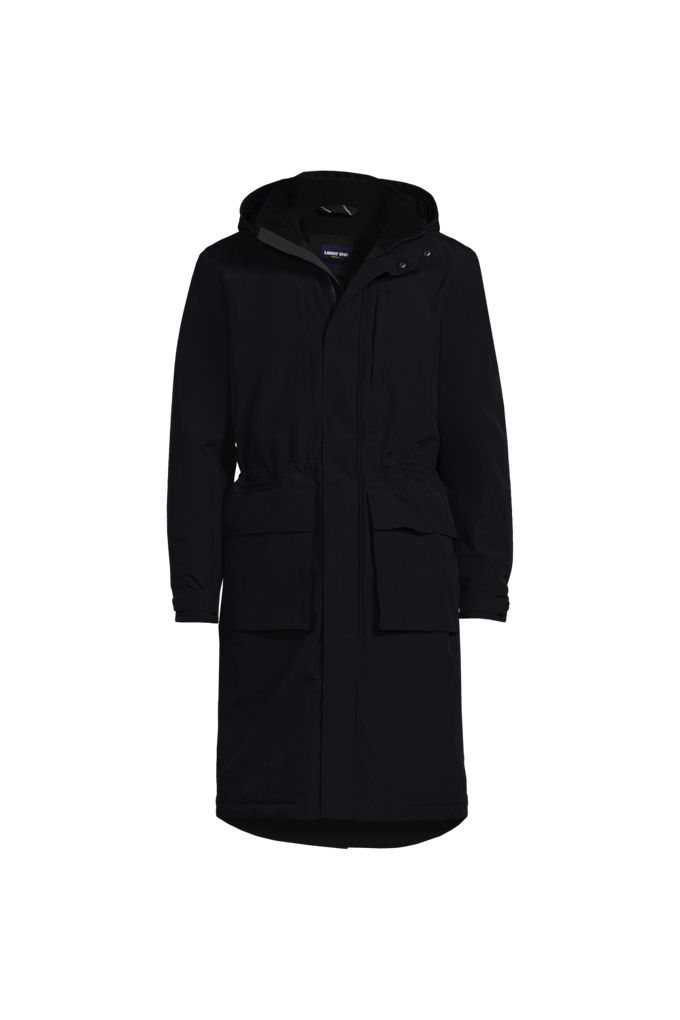 Lands' End Men's Tall Squall Waterproof Insulated Winter Stadium Coat In Black