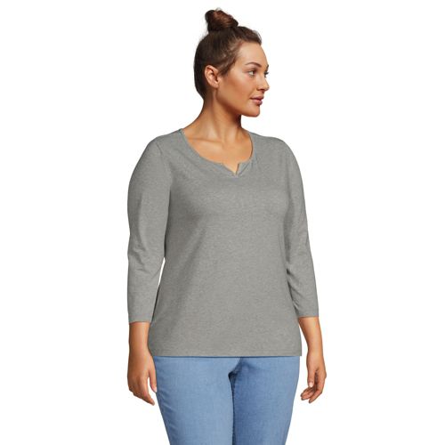 Women's Plus Size 3/4 Sleeve Lightweight Jersey Henley Top, alternative image