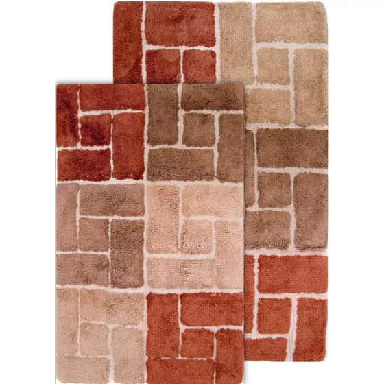 Chesapeake Berkeley Brick Pattern Cotton Anti Skid 2 Piece Bath Rug Set - primary