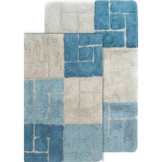 Chesapeake Berkeley Brick Pattern Cotton Anti Skid 2 Piece Bath Rug Set - primary
