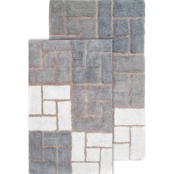 Chesapeake Berkeley Brick Pattern Cotton Anti Skid 2 Piece Bath Rug Set - primary