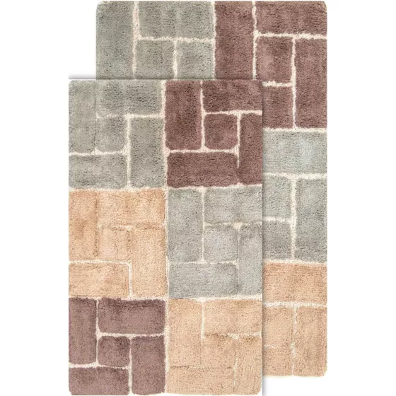 Chesapeake Berkeley Brick Pattern Cotton Anti Skid 2 Piece Bath Rug Set - primary