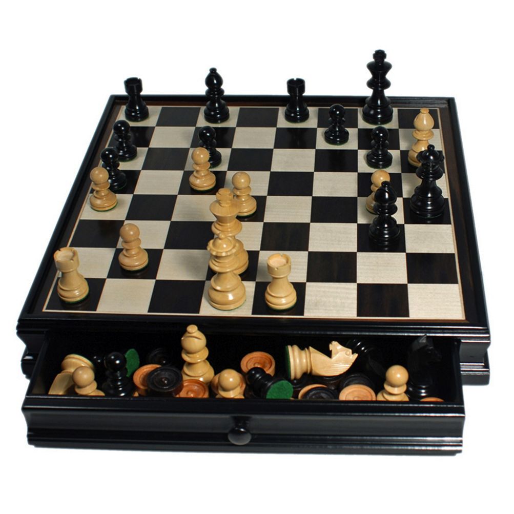 French Staunton Chess & Checkers Set – Wood Weighted Pieces, Brown