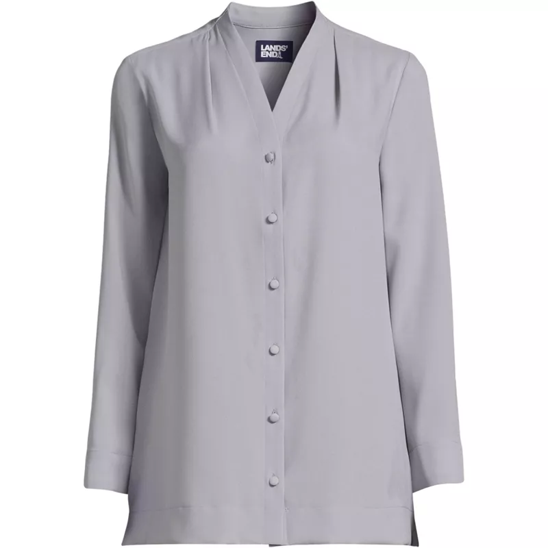 Women's Long Sleeve V-neck Crepe Tunic, Front